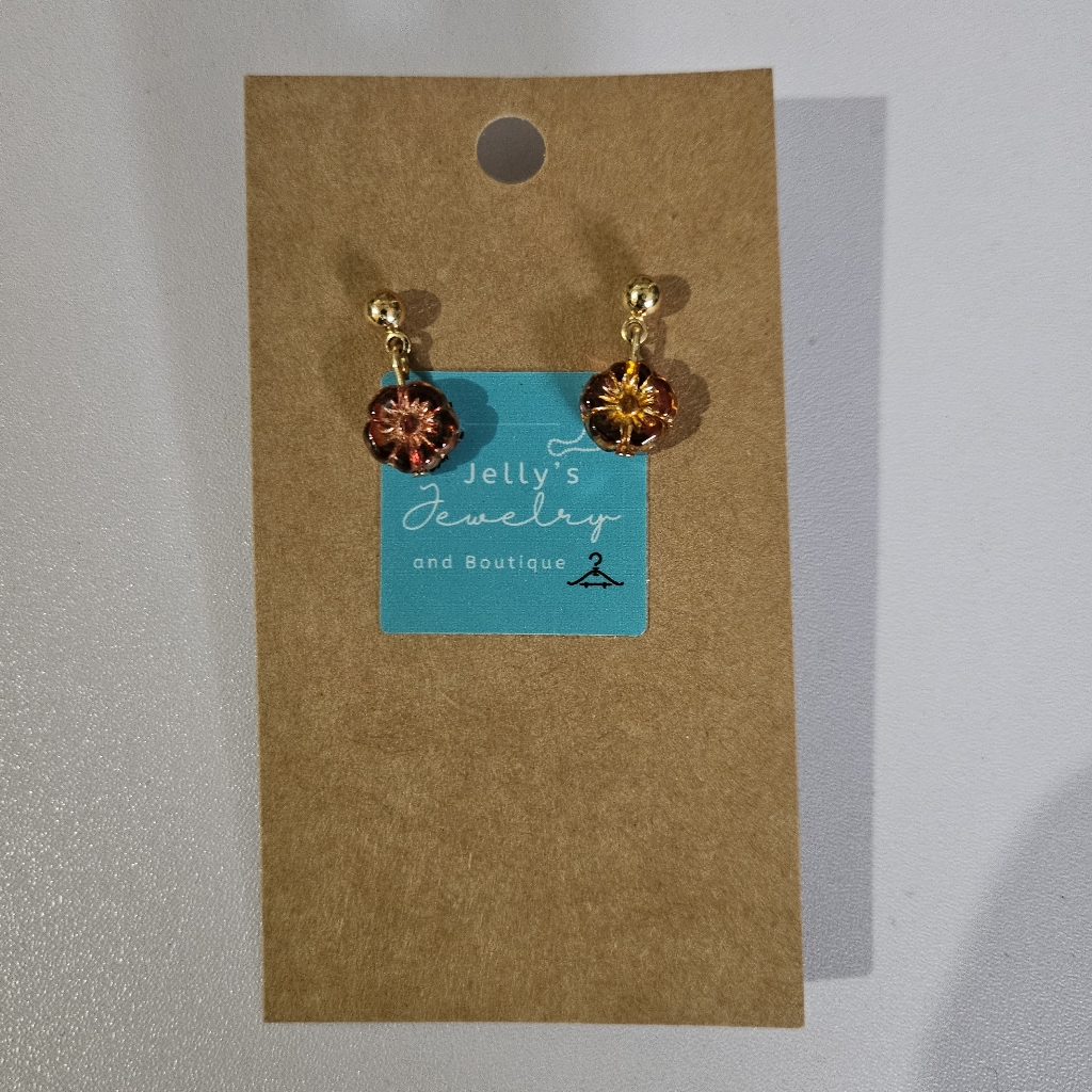 Jellys Jewelry And Boutique Handcraft Gold And BrownOrangePink Flower Earring 18$